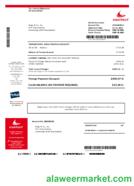 Contact Energy proof of energy business bill, SCR